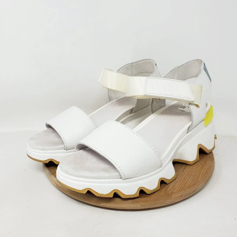 Sorel Kinetic Impact Y Sandals Womens 8 White Leather Y-Strap High Chunky Shoes - Picture 2 of 12